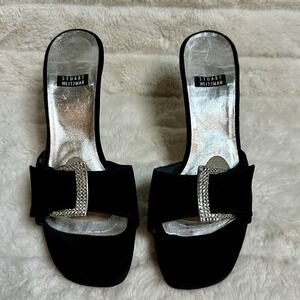 Stuart Weitzman Black Rhinestone Buckle Mule Heels Size 4.5 B